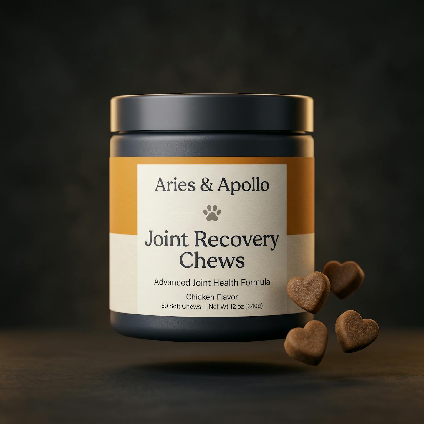 Joint Recovery Chews concept render — 30-day supply jar