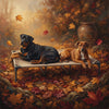 LOGO ANIMATION aa-logo-animation — Aries & Apollo animated brand mark: the dogs on their cot among drifting autumn leaves (5s loop, 1440x1440)